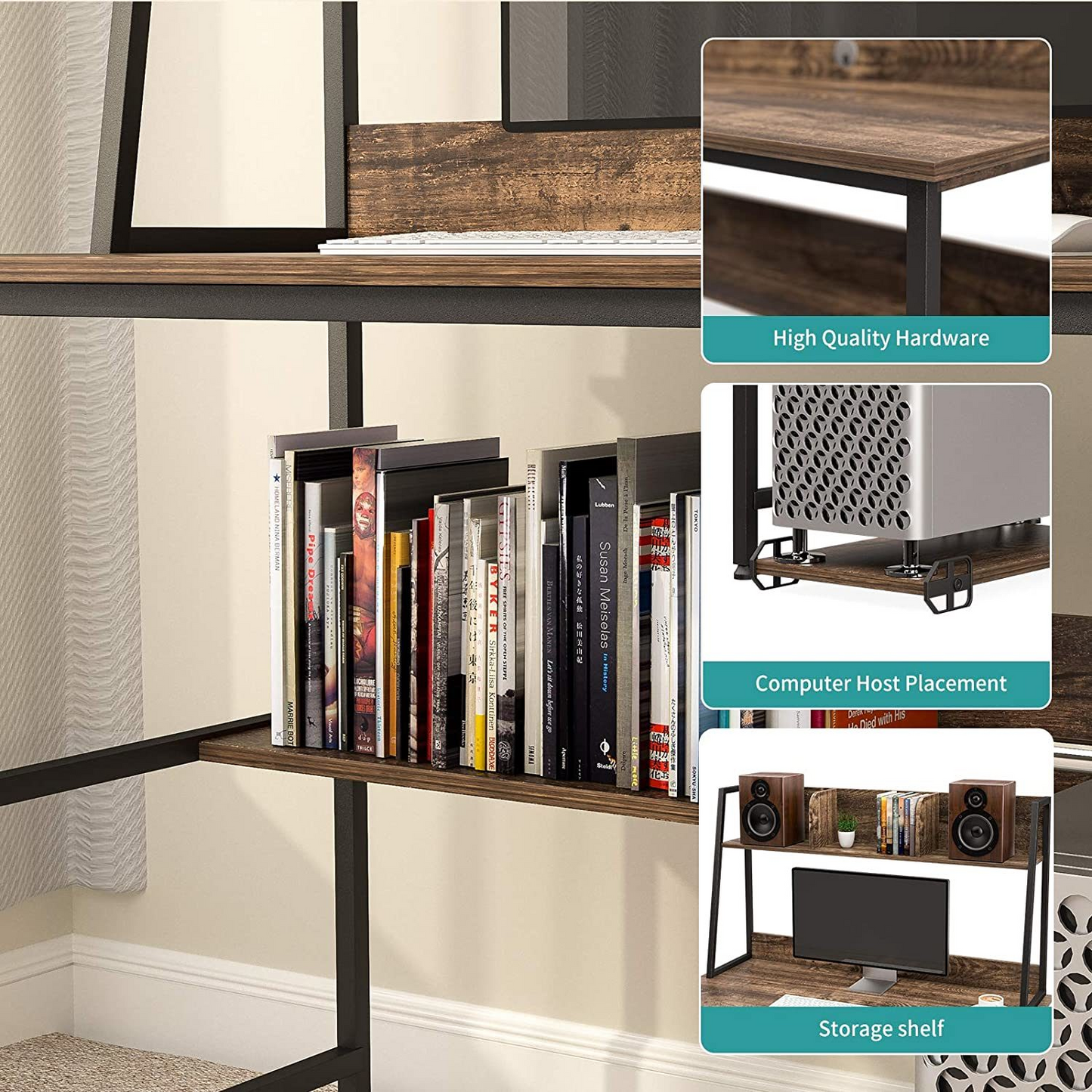 47 Inch Computer Desk w/ Shelves Sturdy - Hutch