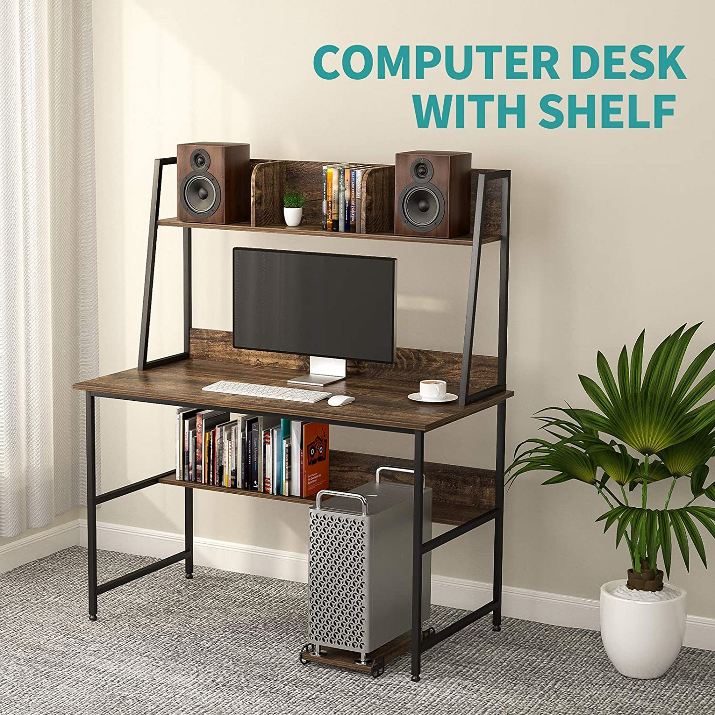 47 Inch Computer Desk w/ Shelves Sturdy - Hutch