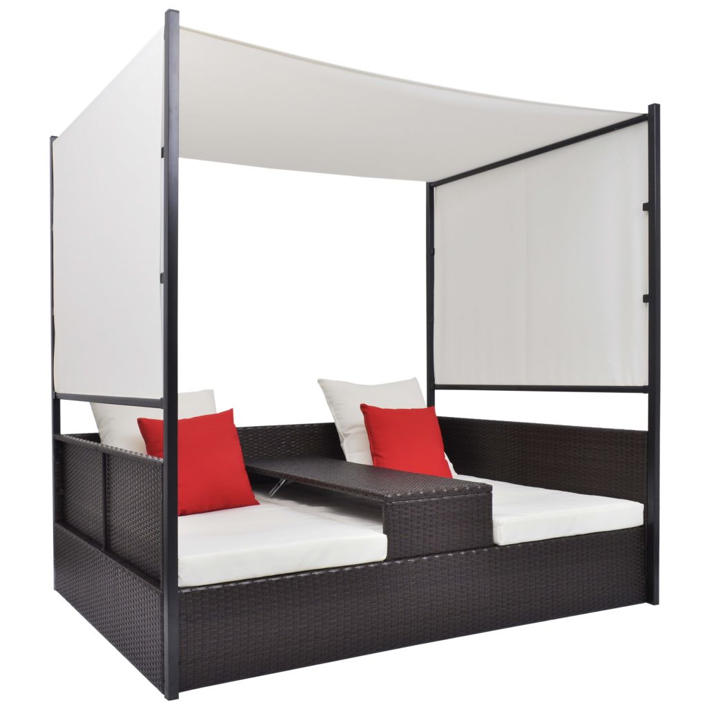 Poly-Rattan Outdoor Double Day Bed w/ Canopy (74.8"x51.2")