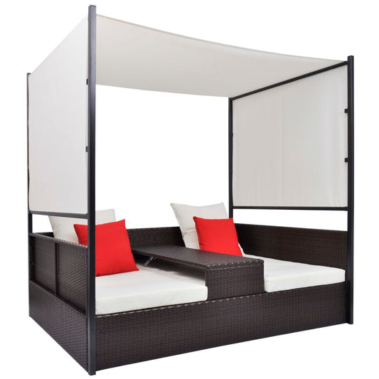 Poly-Rattan Outdoor Double Day Bed w/ Canopy (74.8"x51.2")
