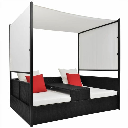 Poly-Rattan Outdoor Double Day Bed w/ Canopy (74.8"x51.2")