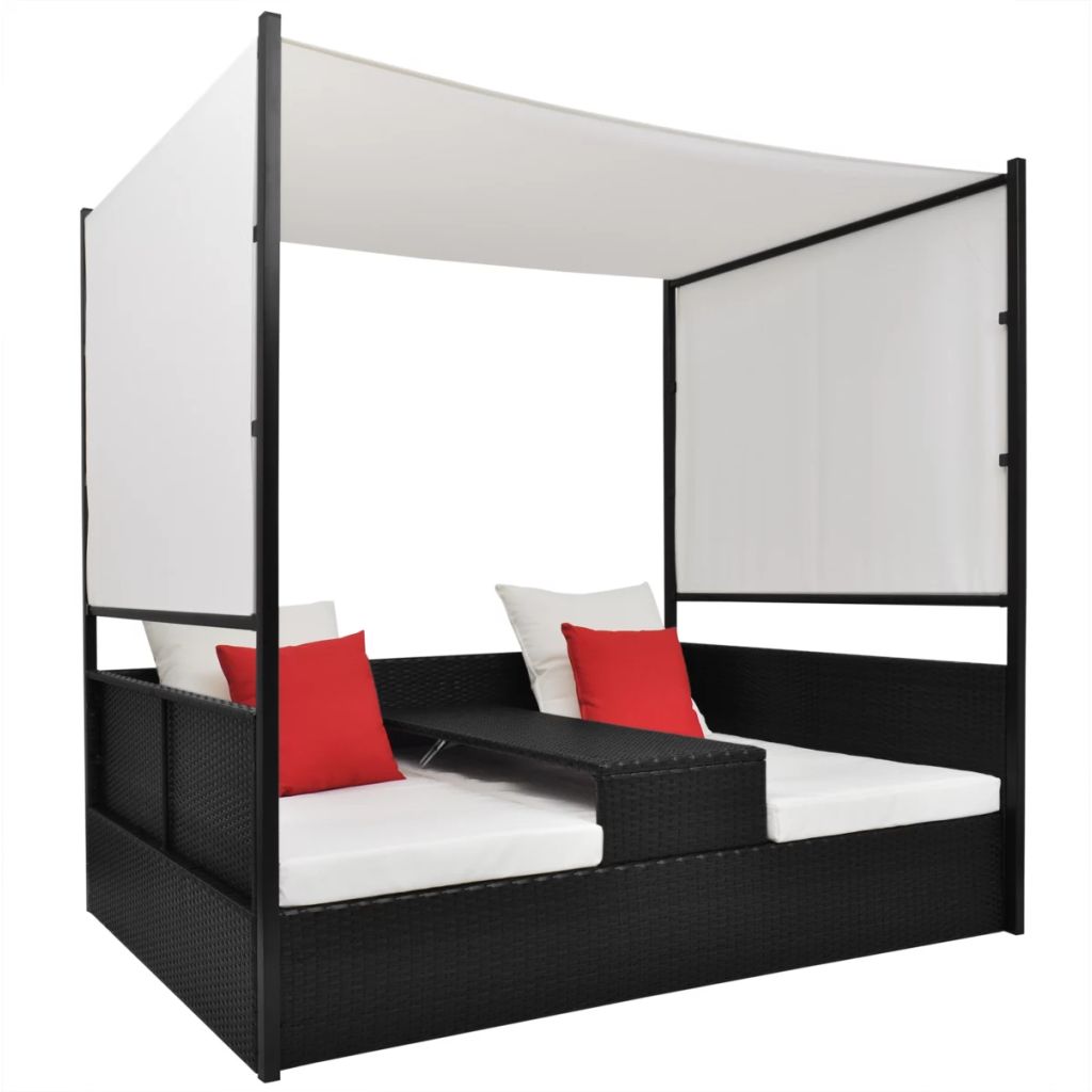 Poly-Rattan Outdoor Double Day Bed w/ Canopy (74.8"x51.2")