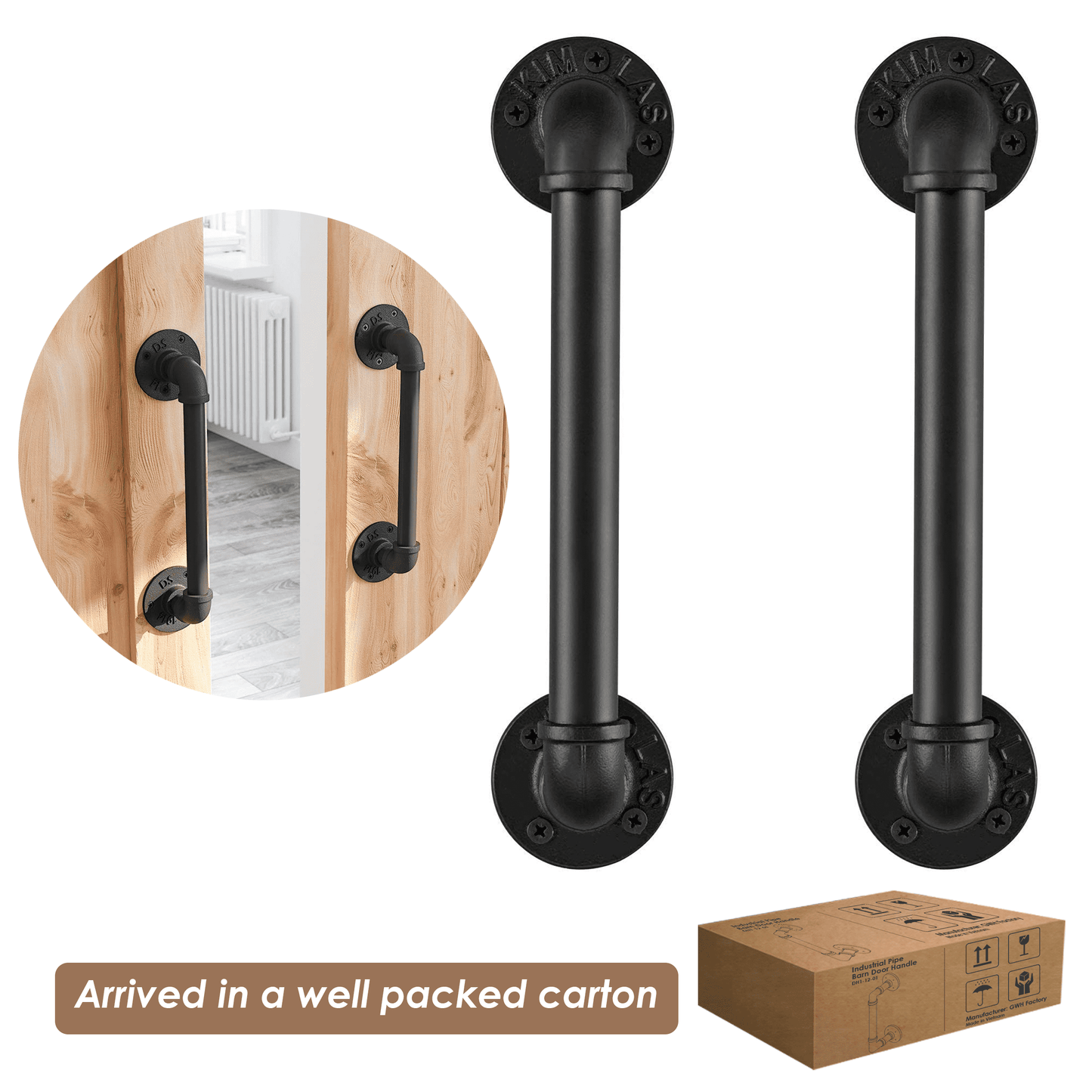 Industrial Barn Door Handles, (12in - Black) 100% high-quality