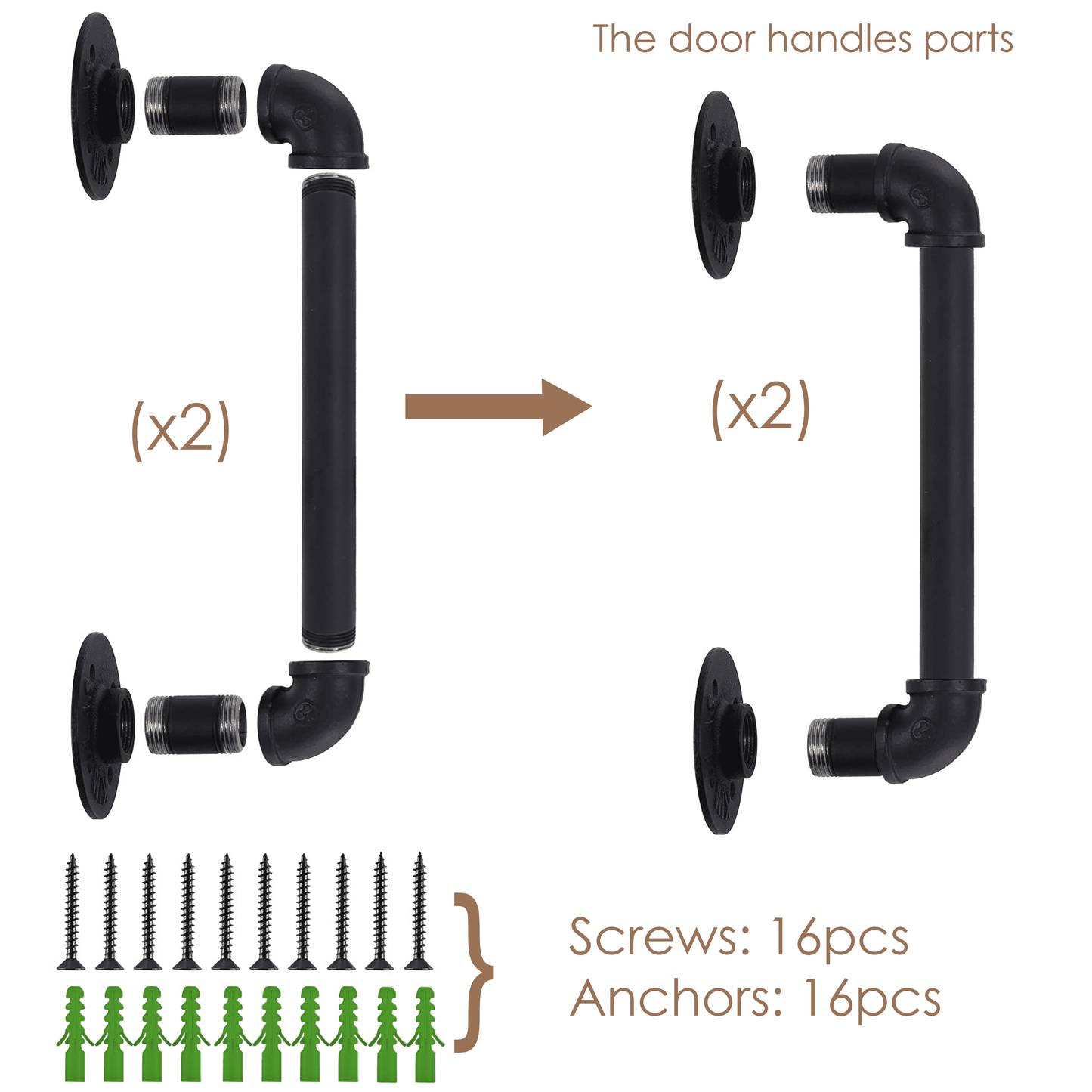 Industrial Barn Door Handles, (12in - Black) 100% high-quality