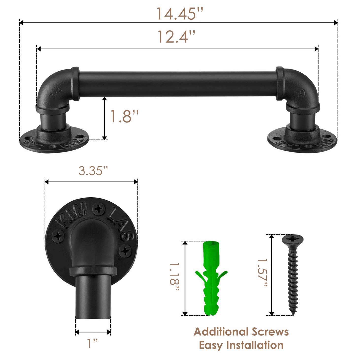 Industrial Barn Door Handles, (12in - Black) 100% high-quality