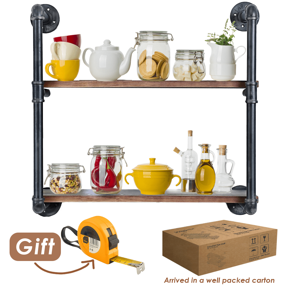 (2 Tier - 24in) Industrial Pipe Shelving, Industrial Floating Shelves